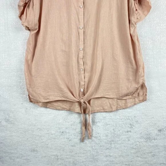 ZACHS Girlfriend Blouse Womens XL‎ Linen Blend Peach Dot Button Down Top - Picture 5 of 10